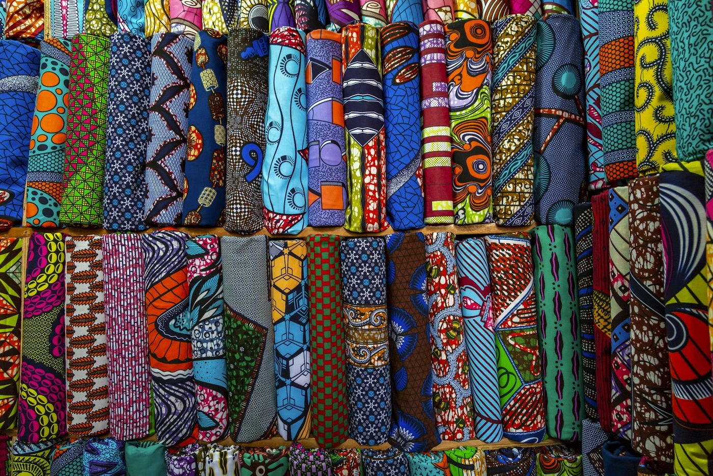 Folded textiles in assorted colours