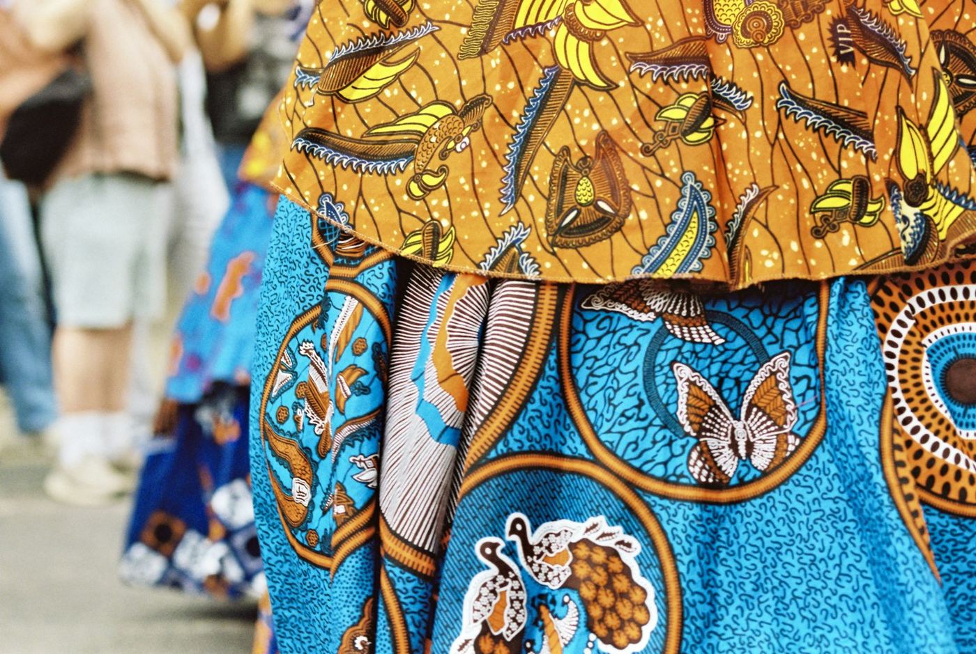 African wax-print fabric with bird and butterfly motifs