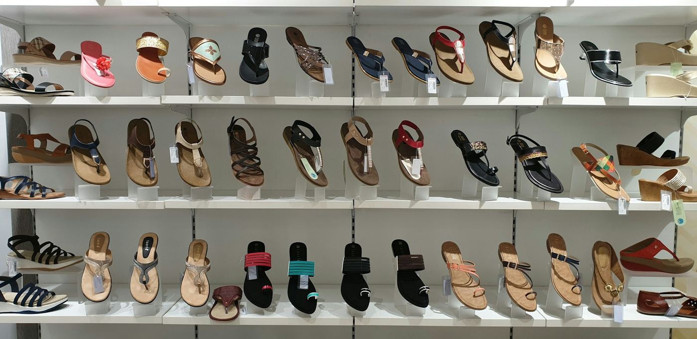 Footwear displayed in the shop